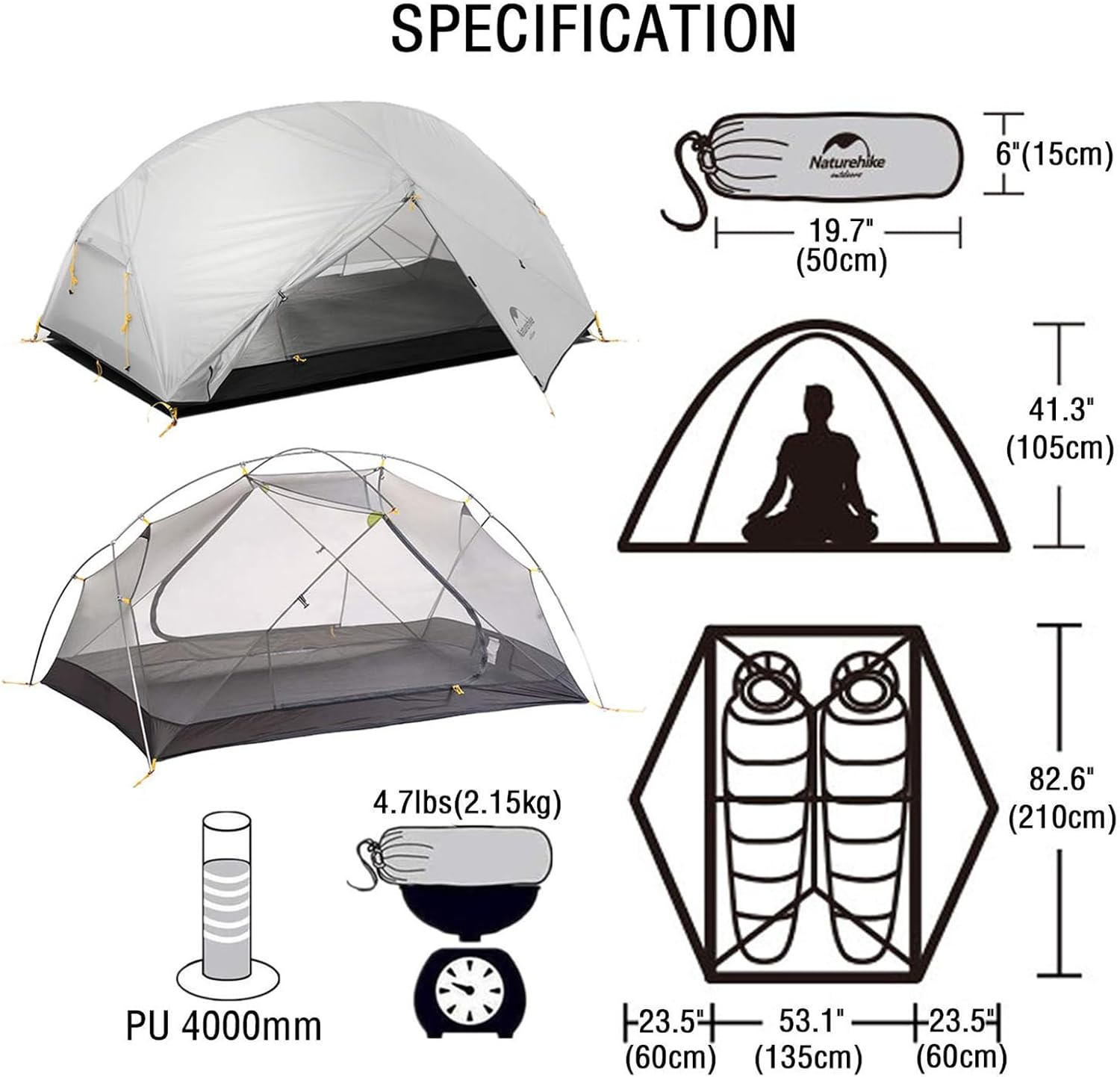 Naturehike Mongar Backpacking Camping Tent 2 Person Lightweight 3 Season Waterproof Hiking Tent Double Crossbars Easy Setup Double Layer for Hunting Outdoor Mountaineering Travel with Footprint · v3