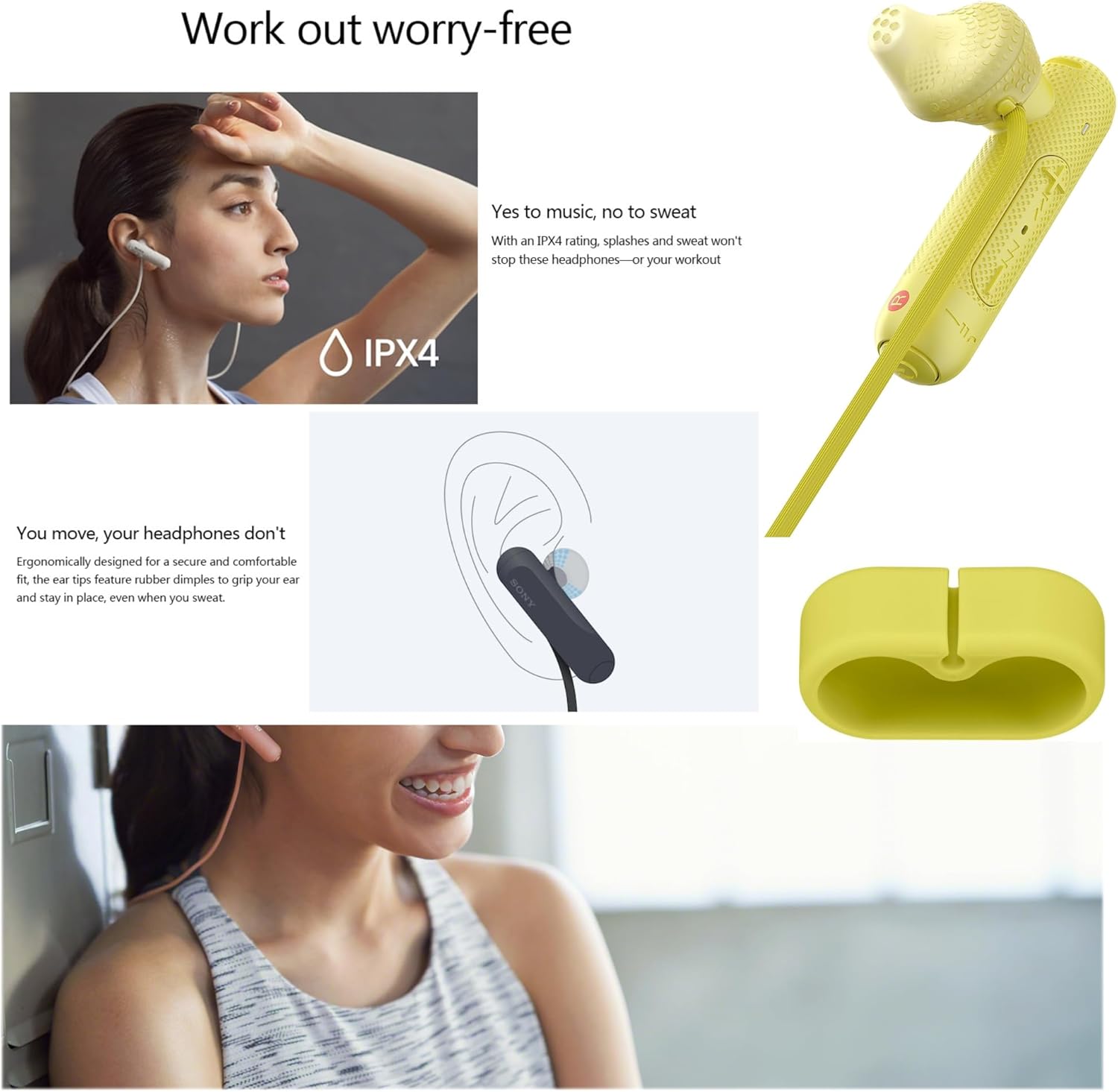 Sony Extra Bass Bluetooth Headphones, Wireless Sports Earbuds with Mic/Microphone, IPX4 Splashproof Stereo Comfort Gym Running Workout up to 8.5 Hour Battery, Yellow (International Version) · v4