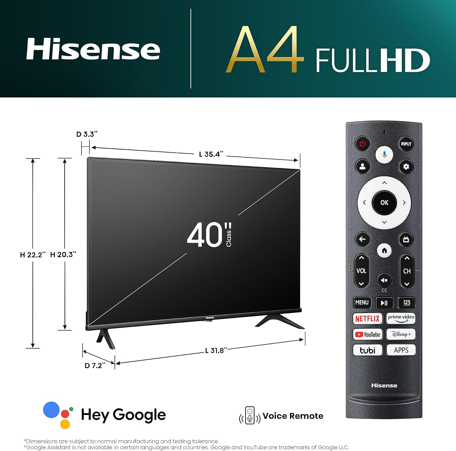 Hisense 40-Inch Class A4 Series FHD 1080p Google Smart TV (40A4K) - DTS Virtual: X, Game  Sports Modes, Chromecast Built-in, Alexa Compatibility, Black