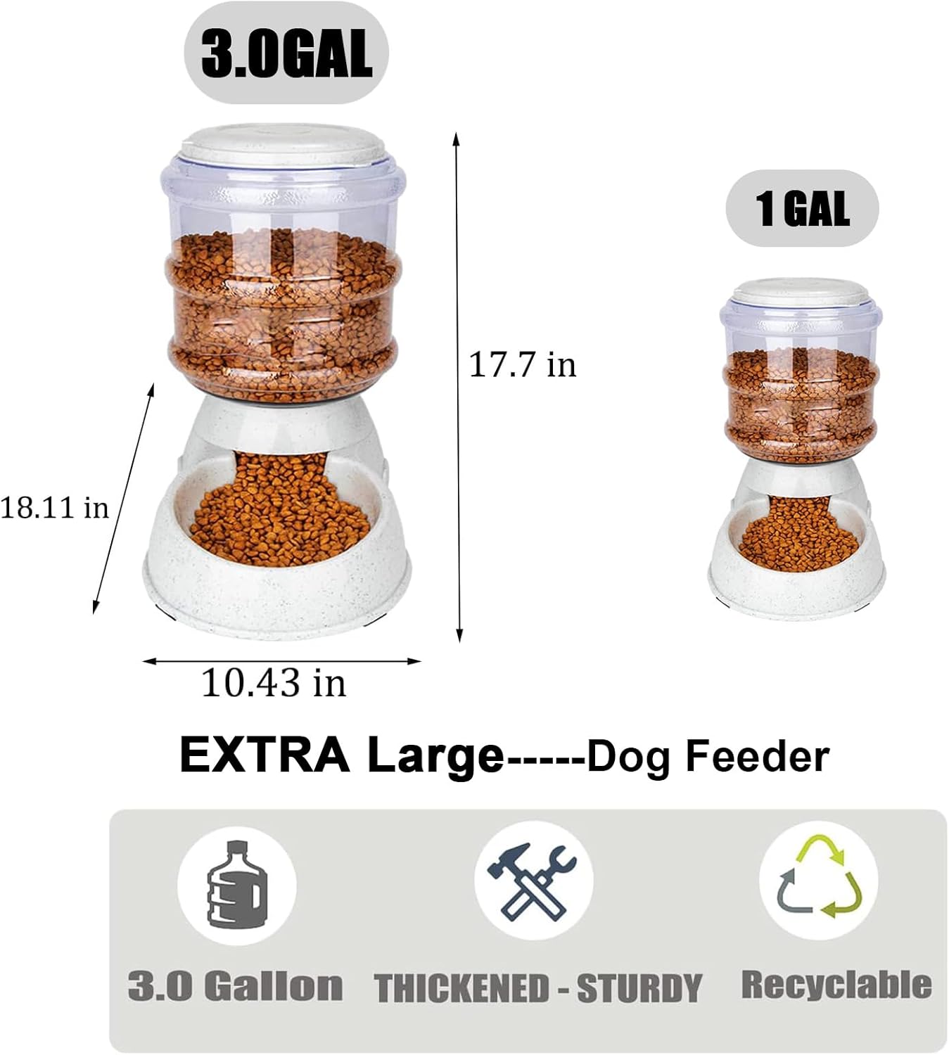 Comederos automáticos Kenond para perros grandes, comedero por gravedad para perros de 3 galones, raza grande, comedero automático para gatos, dispensador de comida para perros grandes, comedero para mascotas, comedero por gravedad para perros y gatos
