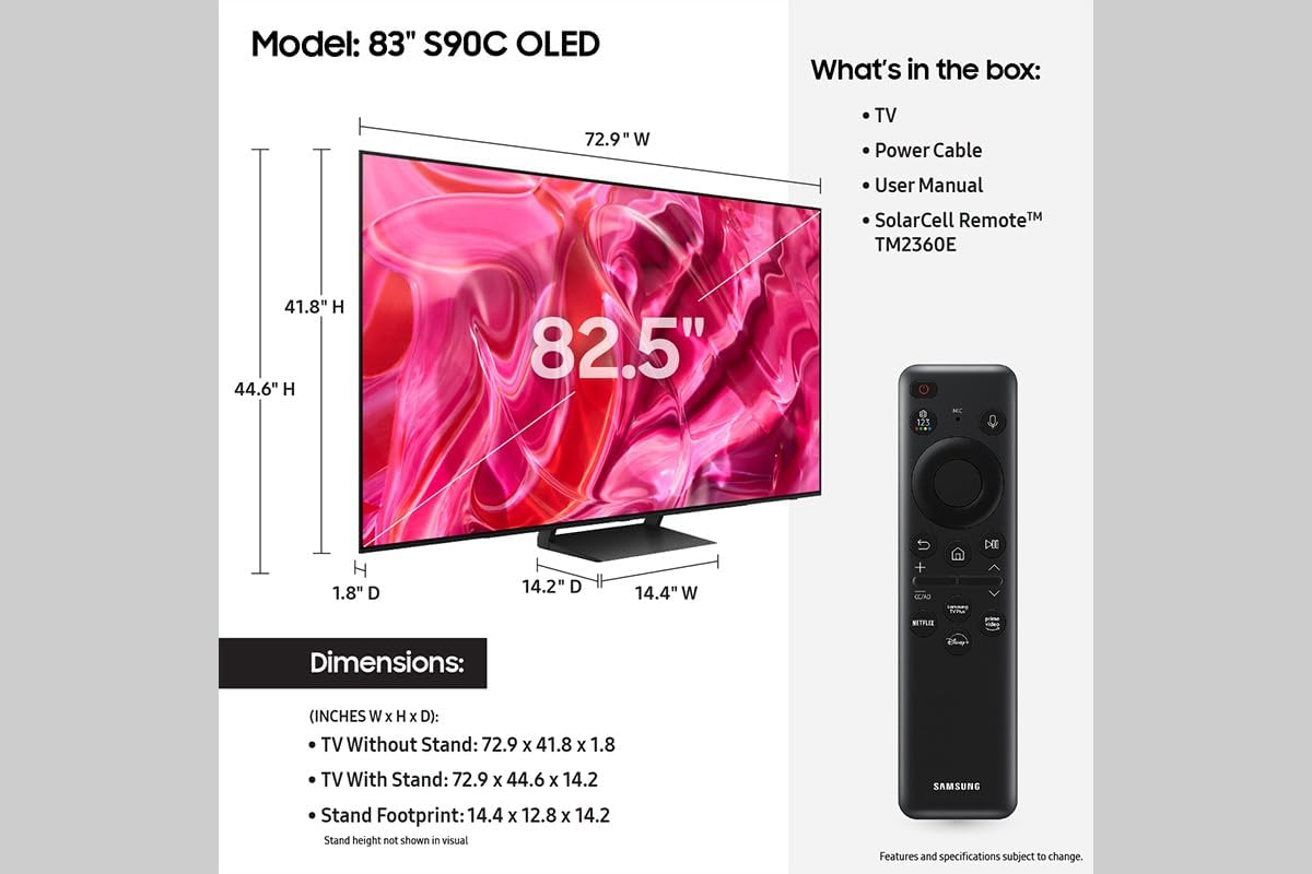 SAMSUNG OLED 4K serie S90C da 83 pollici, Quantum HDR, Dolby Atmos Object Tracking Sound Lite, ultra sottile, Q-Symphony 3.0, hub di gioco, Smart TV con Alexa integrato (QN83S90C, modello 2023)