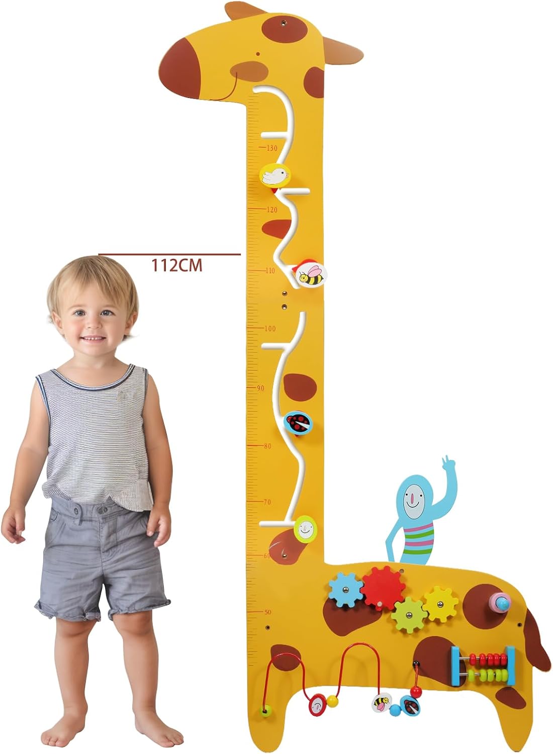 Activity Wall Panels for Toddlers,7 Activities Multifunctional Busy Board Wooden Wall Activity Center,Giraffe Height Ruler - Children’s Early Education Sensory Exercises-Kids Room Decor for Play · v4