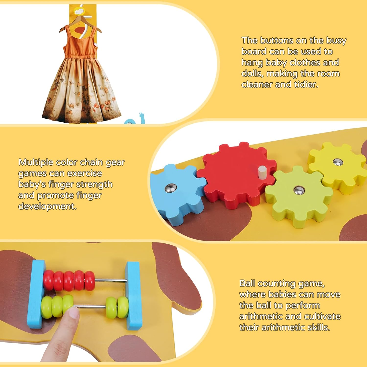 Activity Wall Panels for Toddlers,7 Activities Multifunctional Busy Board Wooden Wall Activity Center,Giraffe Height Ruler - Children’s Early Education Sensory Exercises-Kids Room Decor for Play · v4