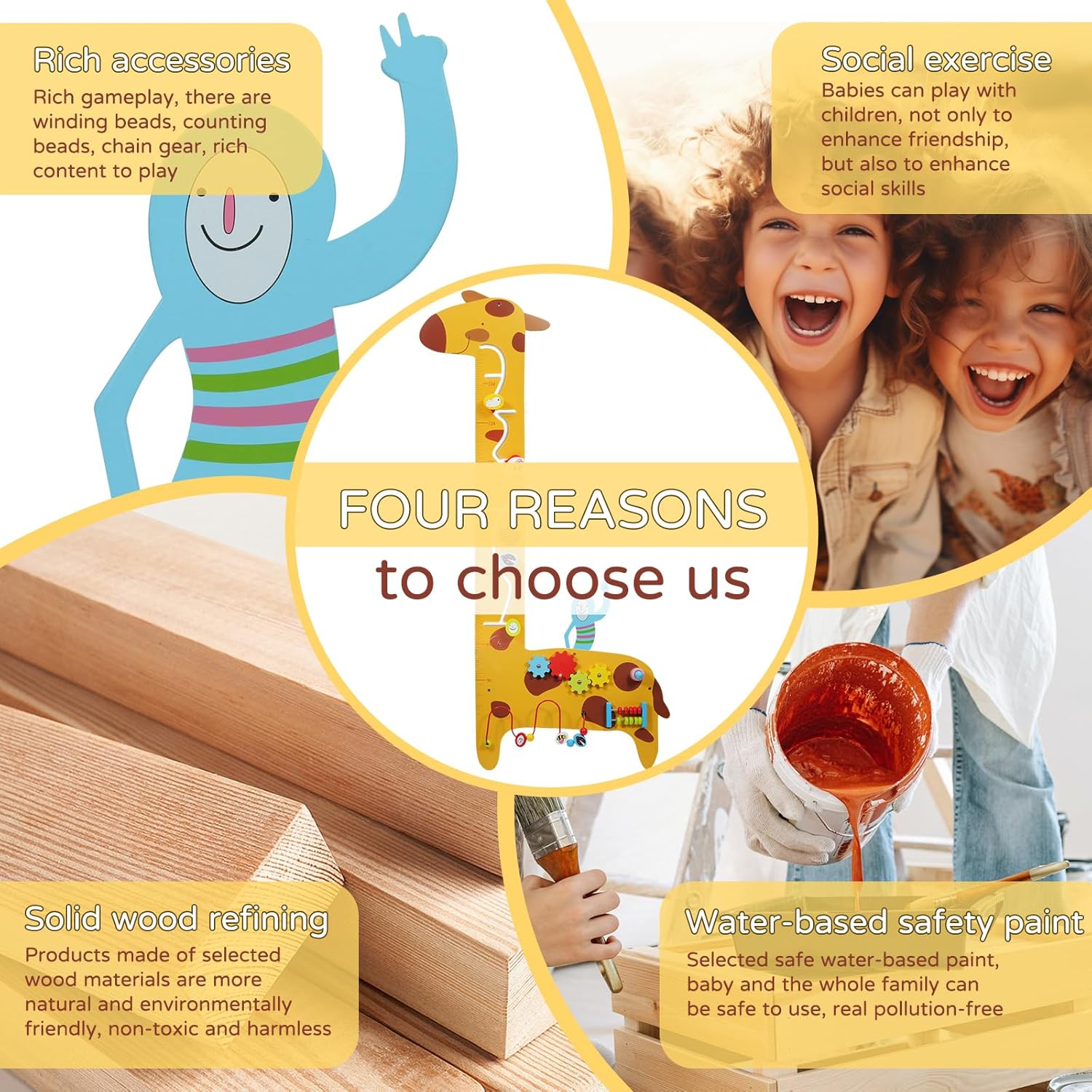 Activity Wall Panels for Toddlers,7 Activities Multifunctional Busy Board Wooden Wall Activity Center,Giraffe Height Ruler - Children’s Early Education Sensory Exercises-Kids Room Decor for Play · v4