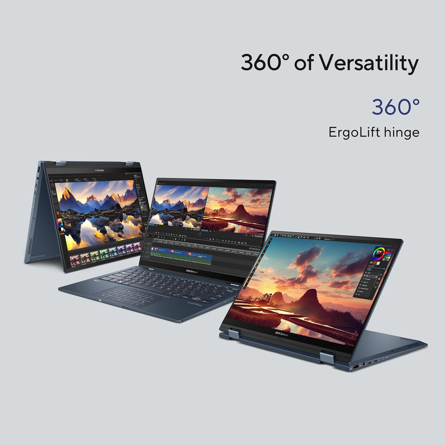 Laptop ASUS Zenbook 14 Flip OLED, Layar Sentuh OLED 14 inci, Platform Intel Evo, CPU Intel Core i7-1360P, Grafis Intel Iris Xe, RAM 16 GB, SSD 1 TB, Windows 11 Home, Ponder Blue, UP3404VA-DS74T