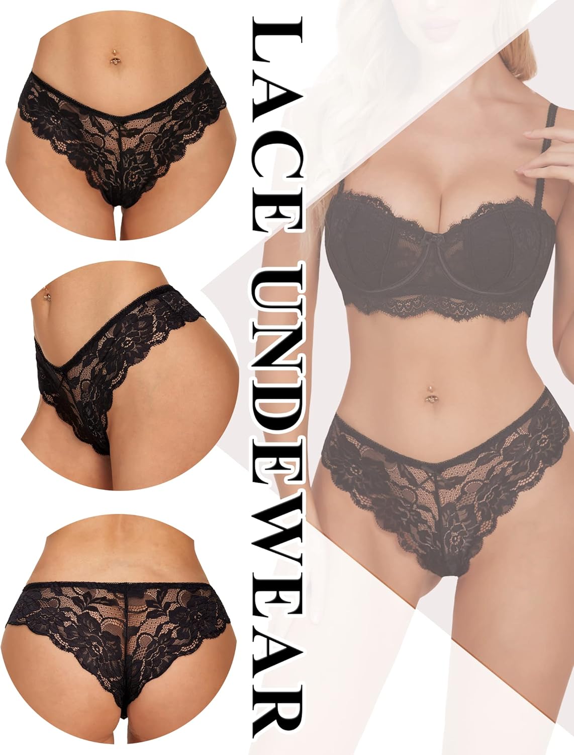 Avidlove Women Floral Lace Panties Sexy Hipster Underwear V-Shape Waistband Tangas · v3