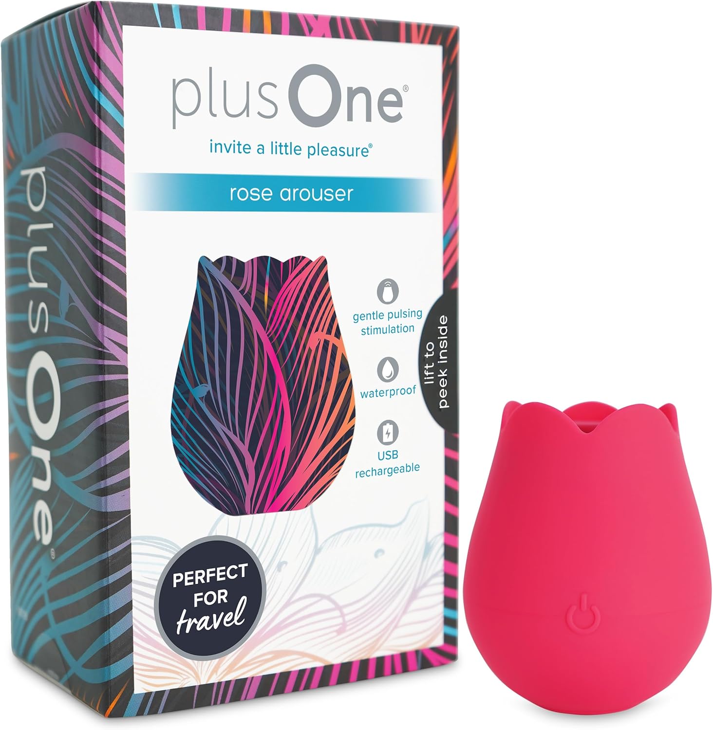 plusOne Rose Vibrator for Women - Clitoral Stimulator Made of Body-Safe Silicone, IPX-7 Waterproof, USB Rechargeable  10 Pulsing Settings, Red · v2