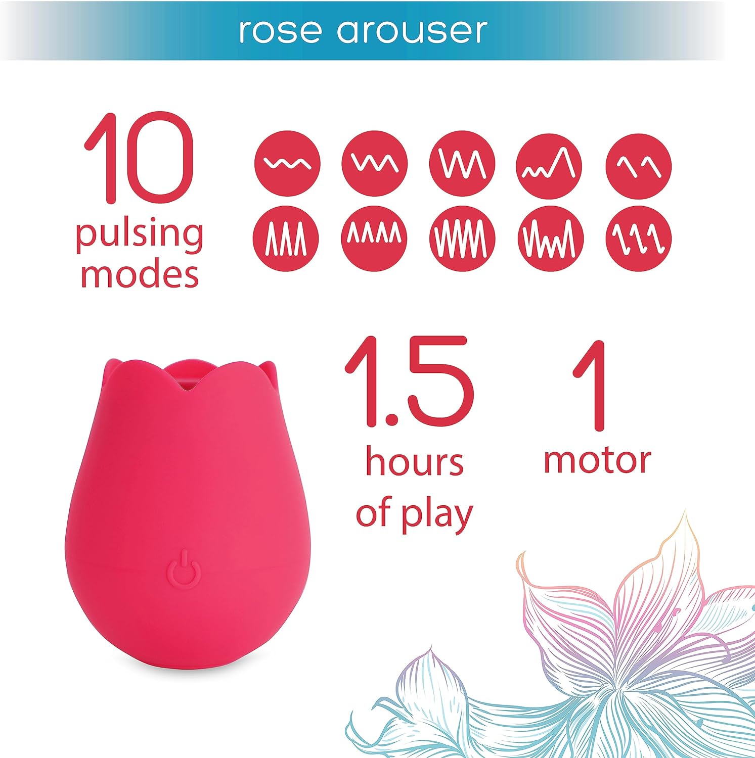 plusOne Rose Vibrator for Women - Clitoral Stimulator Made of Body-Safe Silicone, IPX-7 Waterproof, USB Rechargeable  10 Pulsing Settings, Red · v2