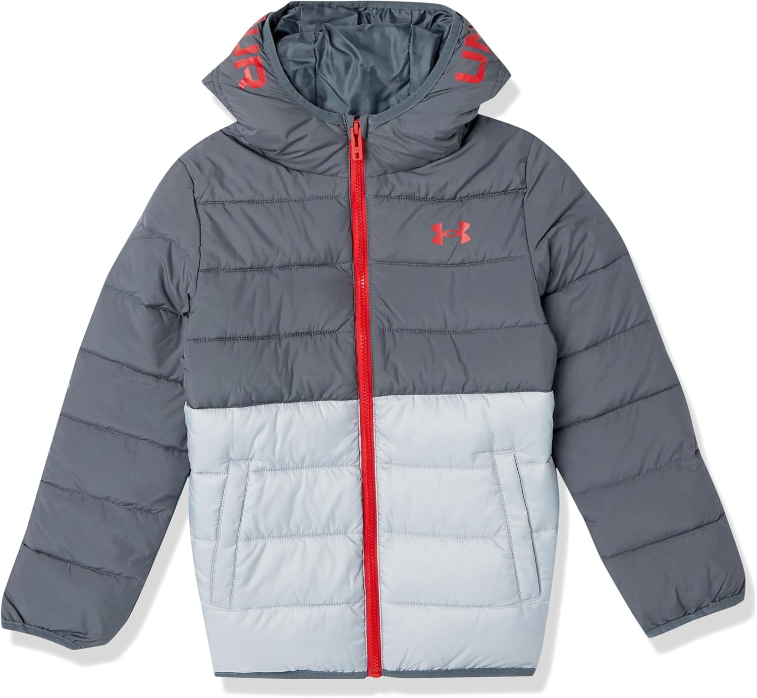 Under Armour Boys Pronto Colorblock Puffer Jacket, Mid-Weight, Zip Up Closure, Repels Water