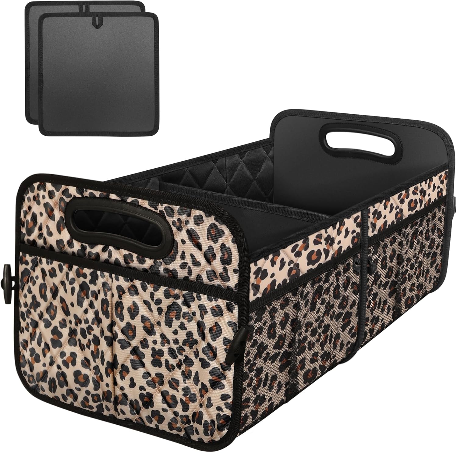 Deosk Trunk Organizer for Car, Collapsible Car Organziers and Storage with 6 Pockets, 50L Multi-Compartment Car Trunk Organzier, Car Accessories for Women/Men - Leopard print