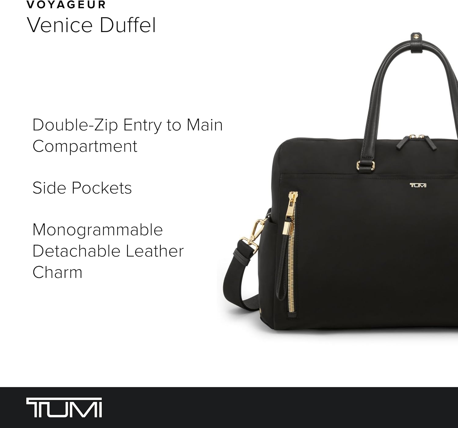 TUMI - Voyageur Venice Duffel - Aesthetic Travel Duffel Bag for Women - Multicompartment Weekender Ladies Bag - Black/Gold · v3