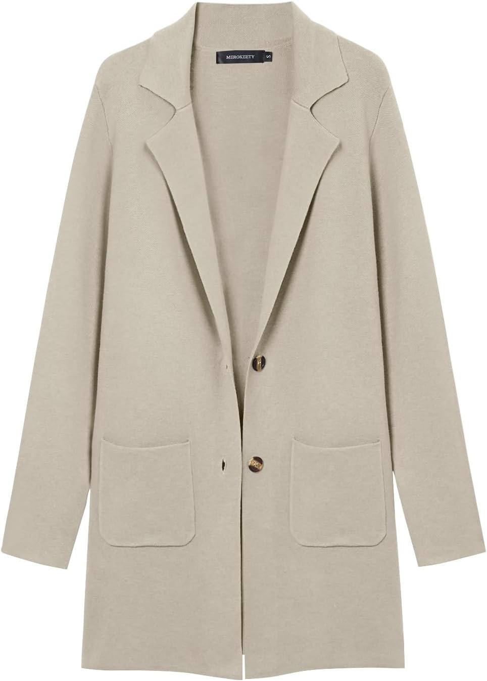 MEROKEETY Womens Open Front Cardigan Coat Long Sleeve Lapel Casual Knit Button Sweater Jackets with Pockets · v3
