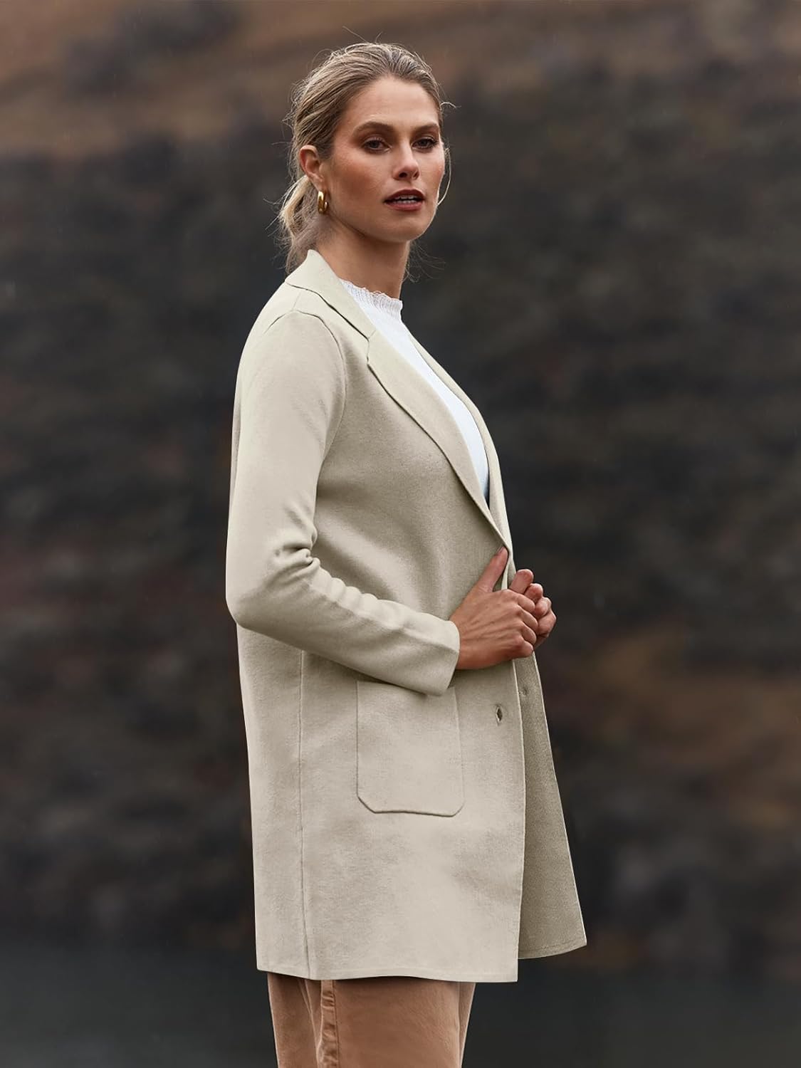 MEROKEETY Womens Open Front Cardigan Coat Long Sleeve Lapel Casual Knit Button Sweater Jackets with Pockets · v3