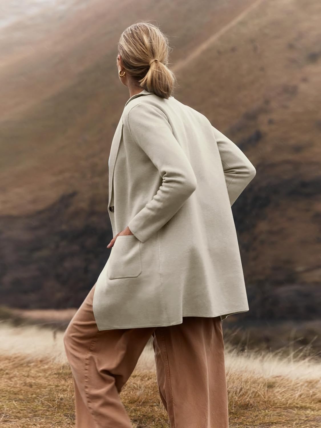 MEROKEETY Womens Open Front Cardigan Coat Long Sleeve Lapel Casual Knit Button Sweater Jackets with Pockets · v3