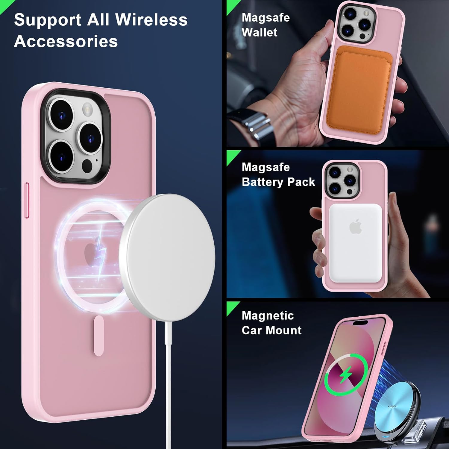MOCCA Strong Magnetic for iPhone 14 Pro Max Case [Compatible with Magsafe] [10FT Military Grade Protective] Translucent Matte Slim Shockproof Case for iPhone 14 Pro Max 6.7-Pink