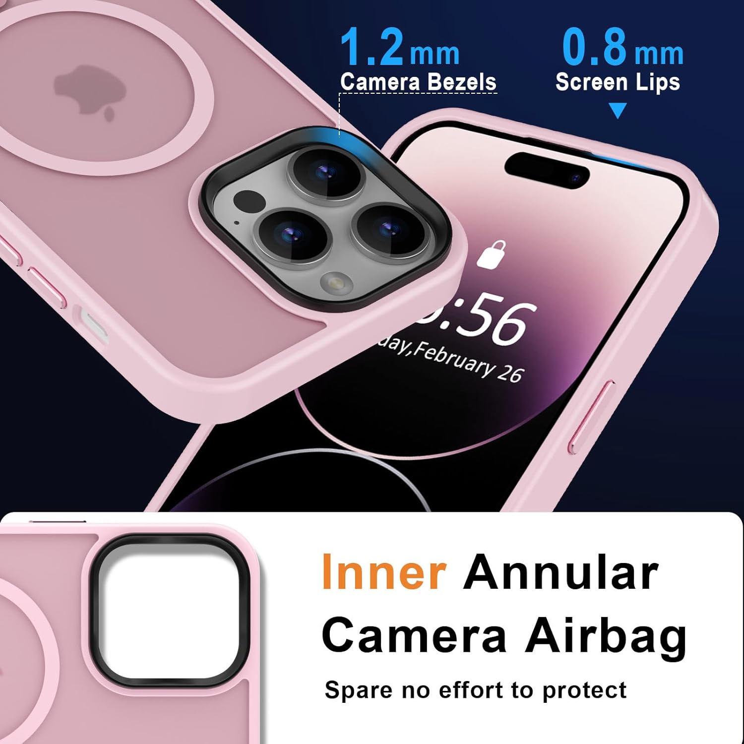 MOCCA Strong Magnetic for iPhone 14 Pro Max Case [Compatible with Magsafe] [10FT Military Grade Protective] Translucent Matte Slim Shockproof Case for iPhone 14 Pro Max 6.7-Pink