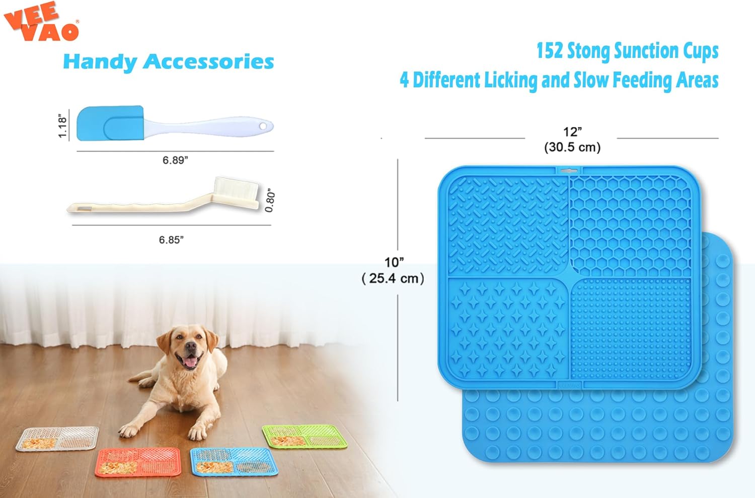 Tapis à lécher XL pour chiens de grande taille, tapis à lécher pour chiens en silicone de qualité alimentaire de 12 x 10 pouces avec ventouses, tapis à lécher pour grands chiens pour soulager l'anxiété, tapis à lécher au beurre de cacahuète pour briser l'ennui (BLEU)