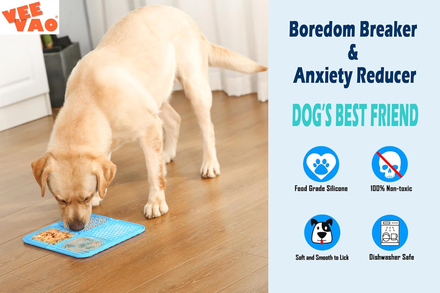 Tapis à lécher XL pour chiens de grande taille, tapis à lécher pour chiens en silicone de qualité alimentaire de 12 x 10 pouces avec ventouses, tapis à lécher pour grands chiens pour soulager l'anxiété, tapis à lécher au beurre de cacahuète pour briser l'ennui (BLEU)