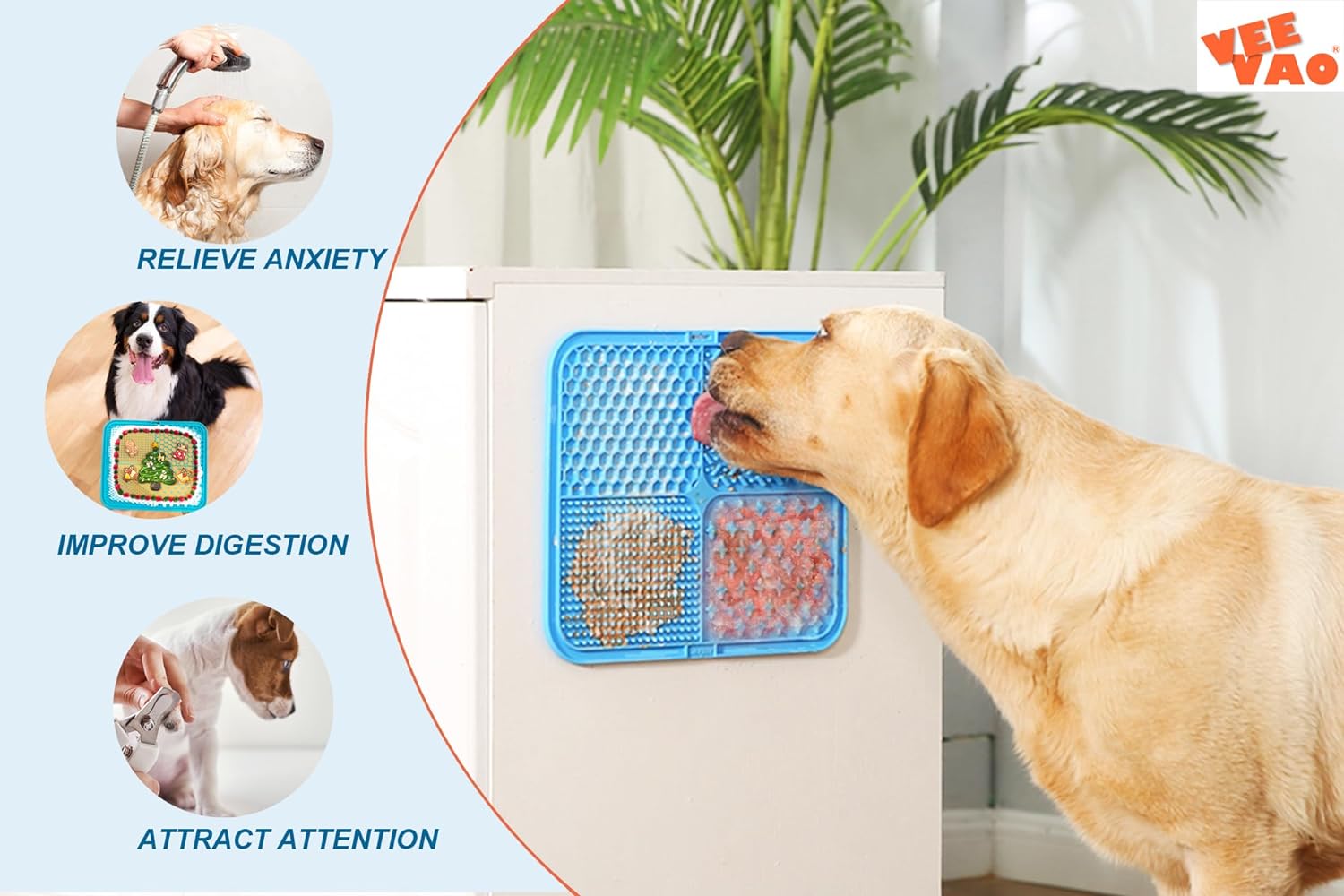 Tapis à lécher XL pour chiens de grande taille, tapis à lécher pour chiens en silicone de qualité alimentaire de 12 x 10 pouces avec ventouses, tapis à lécher pour grands chiens pour soulager l'anxiété, tapis à lécher au beurre de cacahuète pour briser l'ennui (BLEU)