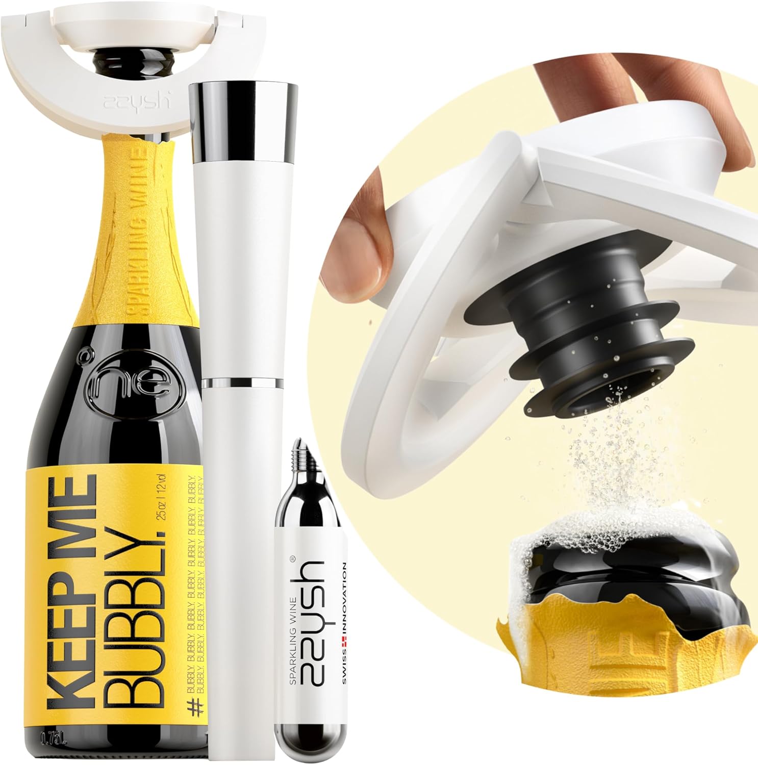zzysh® 3 in 1 Champagne Sealer, Saver  Preserver Up to 4 Weeks with Champagne Stoppers For Bottles - Preservation System with Prosecco Bottle Stopper - Best Sparkling Wine Lovers Gifts For Women