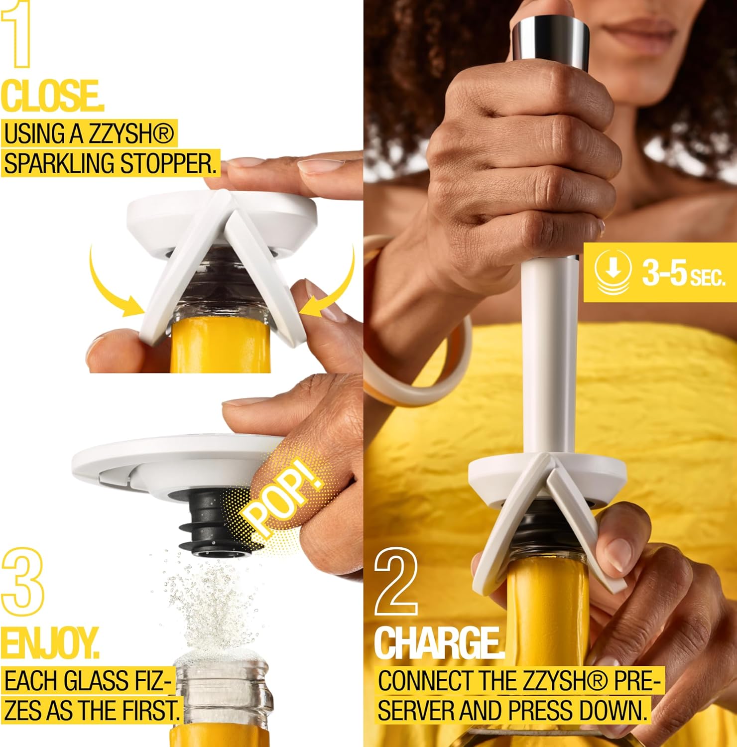 zzysh® 3 in 1 Champagne Sealer, Saver Preserver Up to 4 Weeks with Champagne Stoppers For Bottles - Preservation System with Prosecco Bottle Stopper - Best Sparkling Wine Lovers Gifts For Women