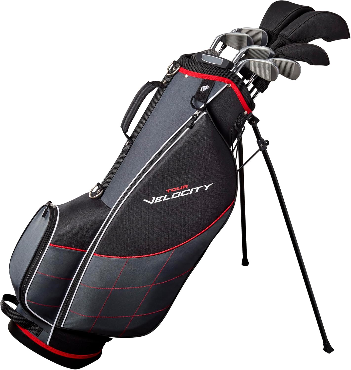 Set completo da golf Wilson Tour Velocity con sacca da cavalletto - Mano destra da uomo, Flex regolare, nero/rosso