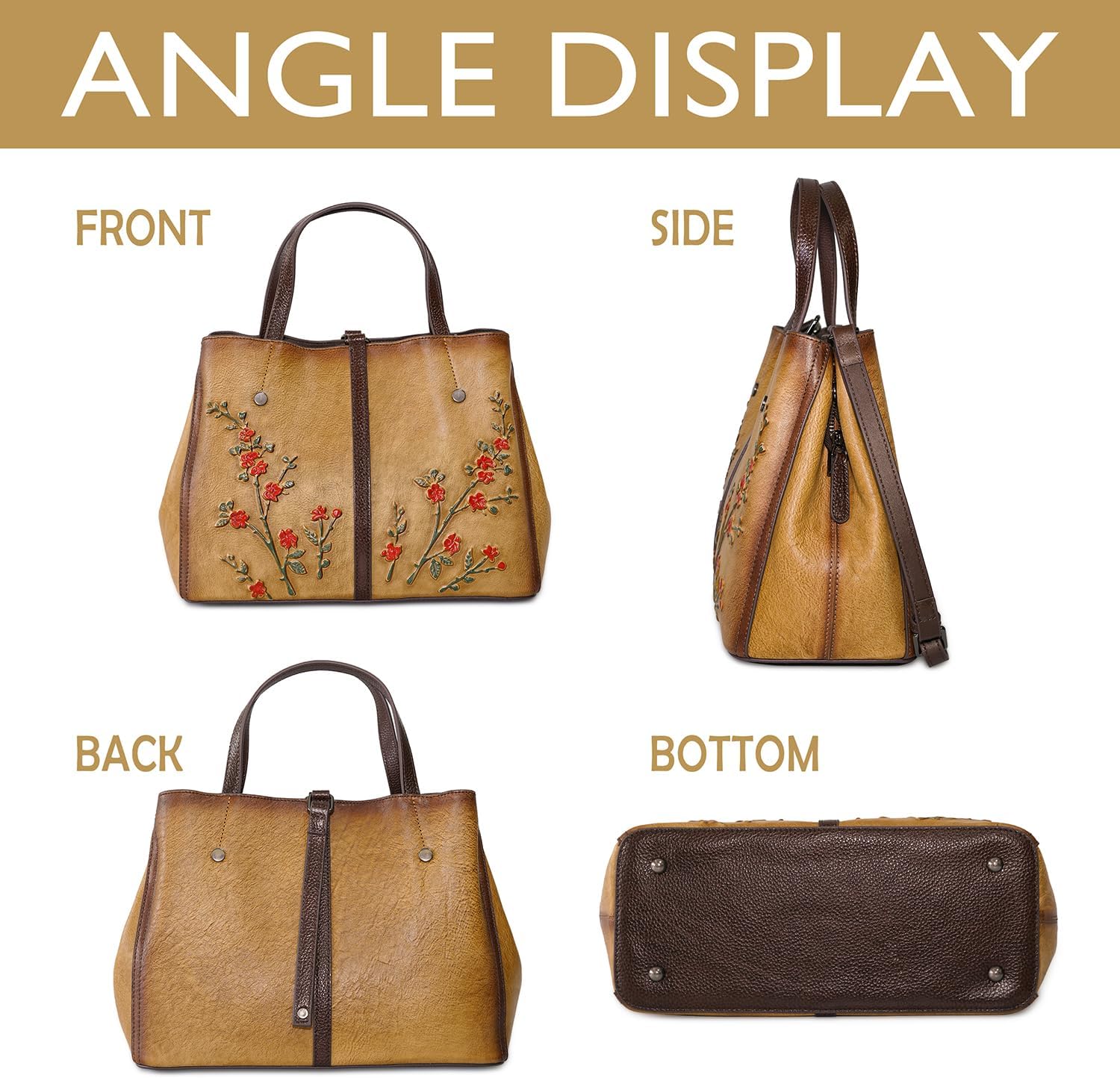 Genuine Leather Satchel for Women Top Handle Bags Handmade Purse Vintage Embossed Leather Crossbody Handbags Hobo Bag · v2