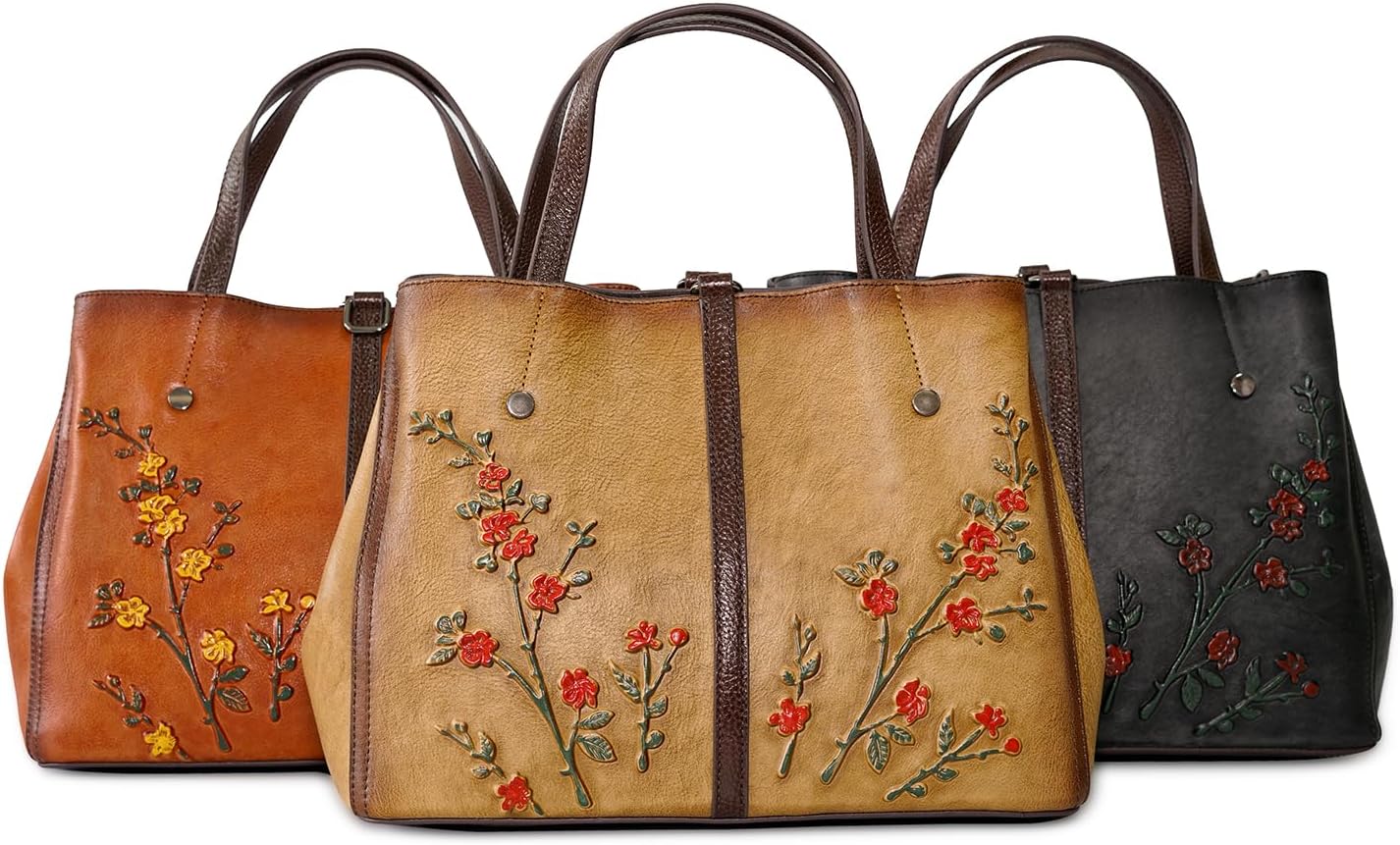 Genuine Leather Satchel for Women Top Handle Bags Handmade Purse Vintage Embossed Leather Crossbody Handbags Hobo Bag · v2