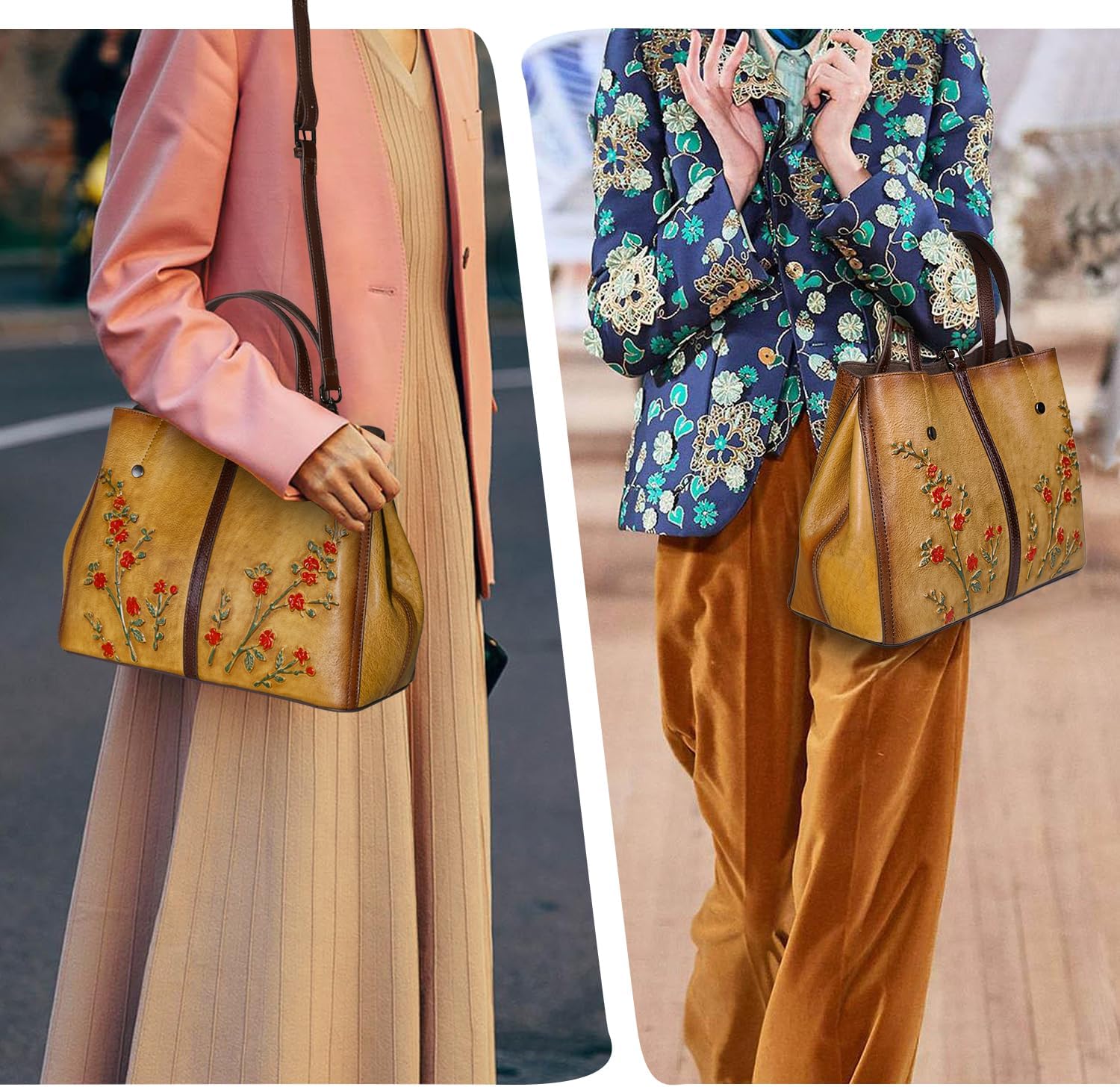 Genuine Leather Satchel for Women Top Handle Bags Handmade Purse Vintage Embossed Leather Crossbody Handbags Hobo Bag · v2