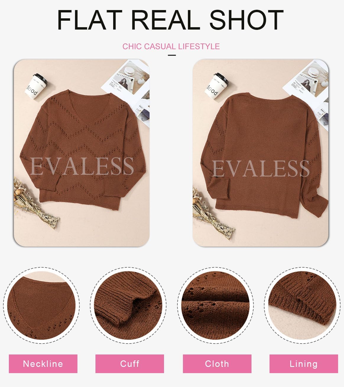 EVALESS Womens Crochet Sweater Top Hollow Out Long Sleeve Pullover Tops Fall Outfits Fashion 2024 · v3