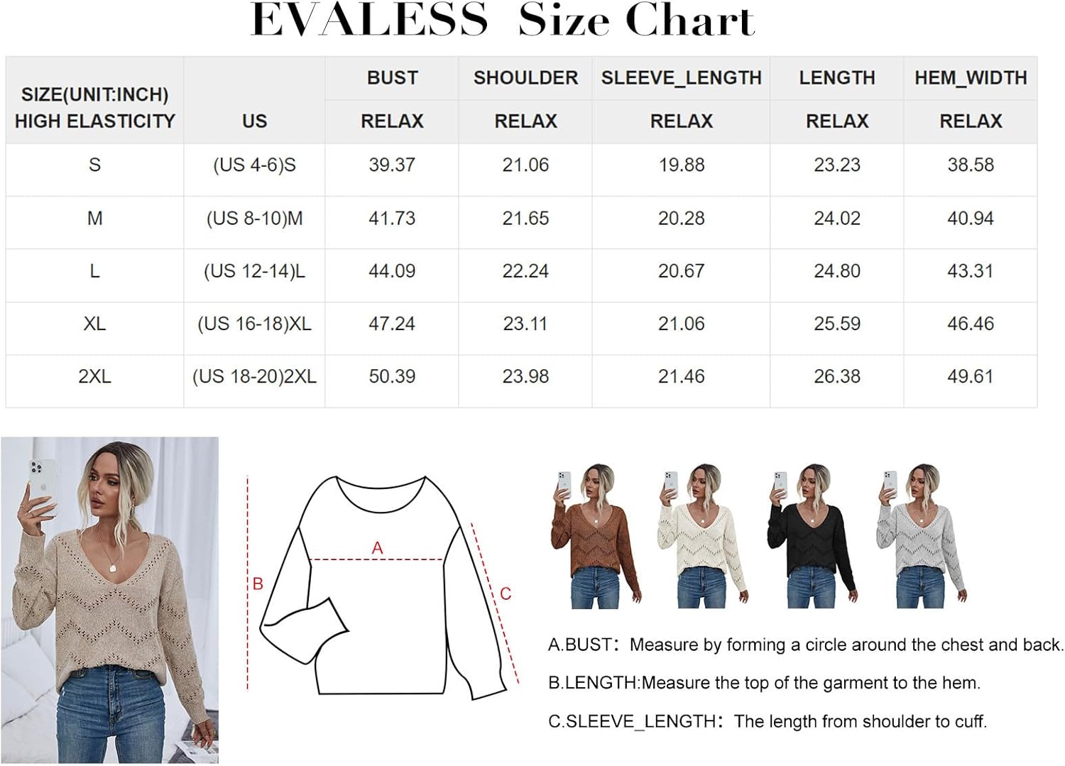 EVALESS Womens Crochet Sweater Top Hollow Out Long Sleeve Pullover Tops Fall Outfits Fashion 2024 · v3
