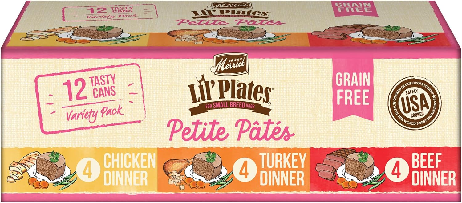 Merrick Lil’ Plates Petite Pates Premium Grain Free Wet Dog Food Variety Pack, Natural Beef, Chicken, Turkey - (Pack of 12) 3 oz. Cans · v2