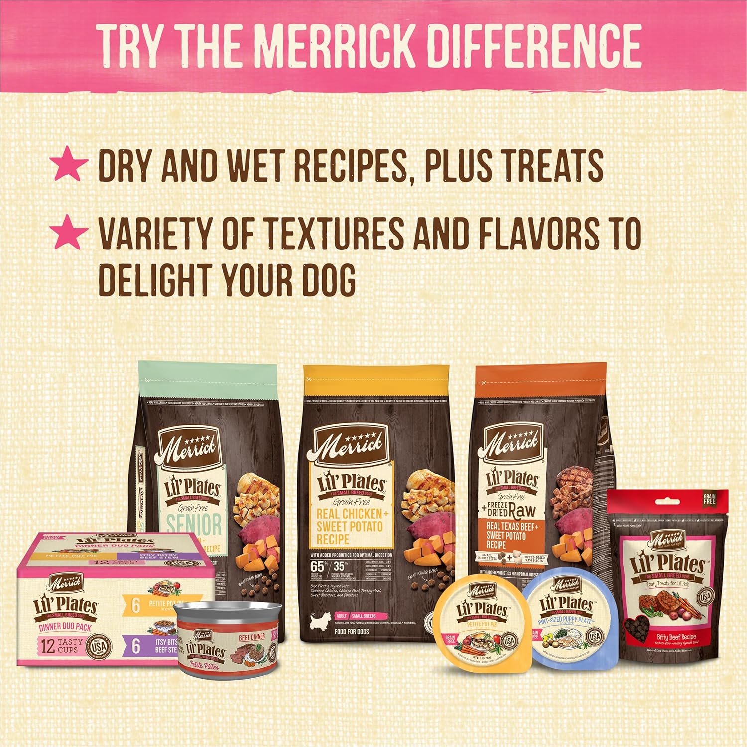 Merrick Lil’ Plates Petite Pates Premium Grain Free Wet Dog Food Variety Pack, Natural Beef, Chicken, Turkey - (Pack of 12) 3 oz. Cans · v4