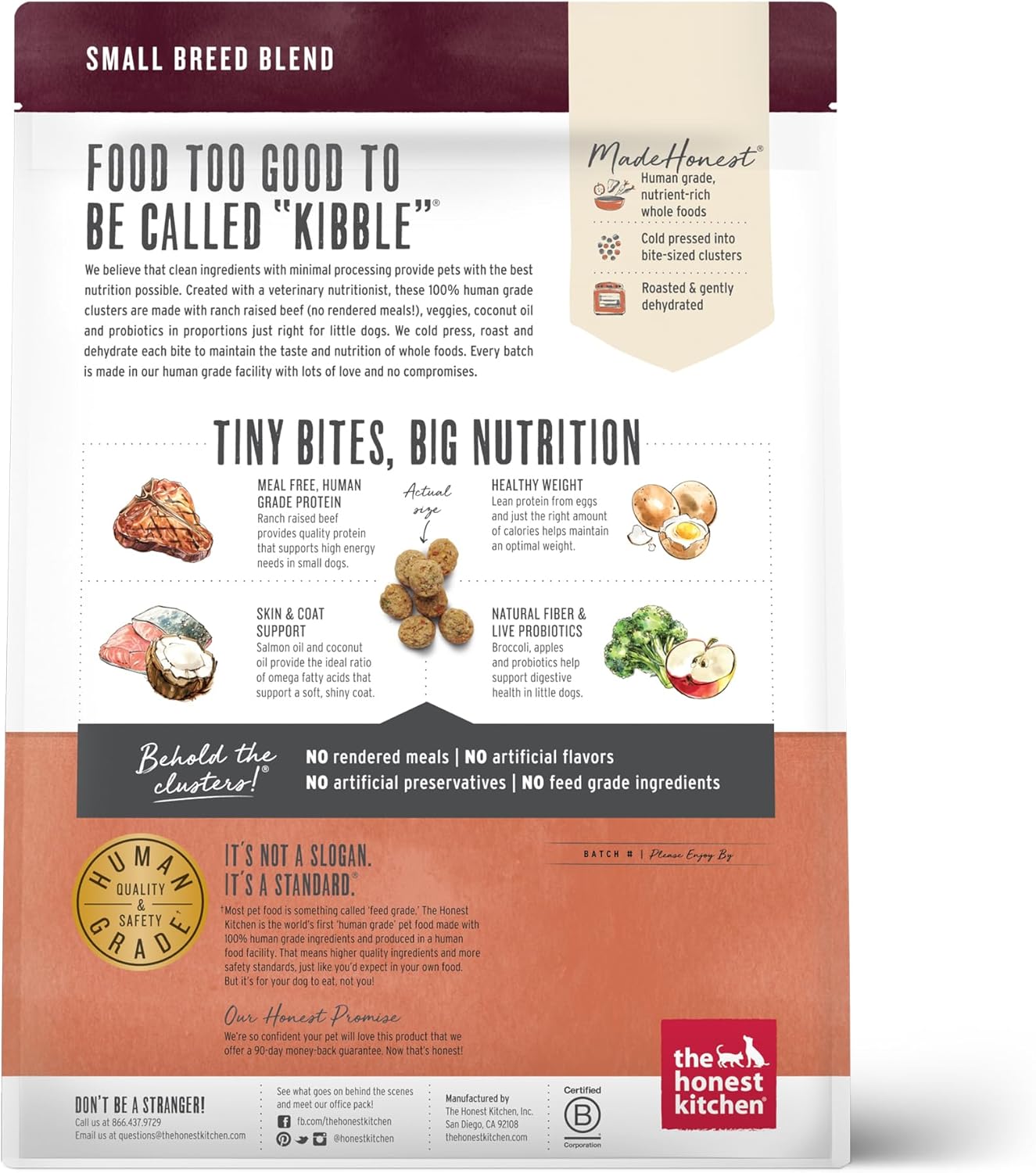 Alimento seco para perros The Honest Kitchen Whole Food Clusters para razas pequeñas, sin cereales, bolsa de 4 libras