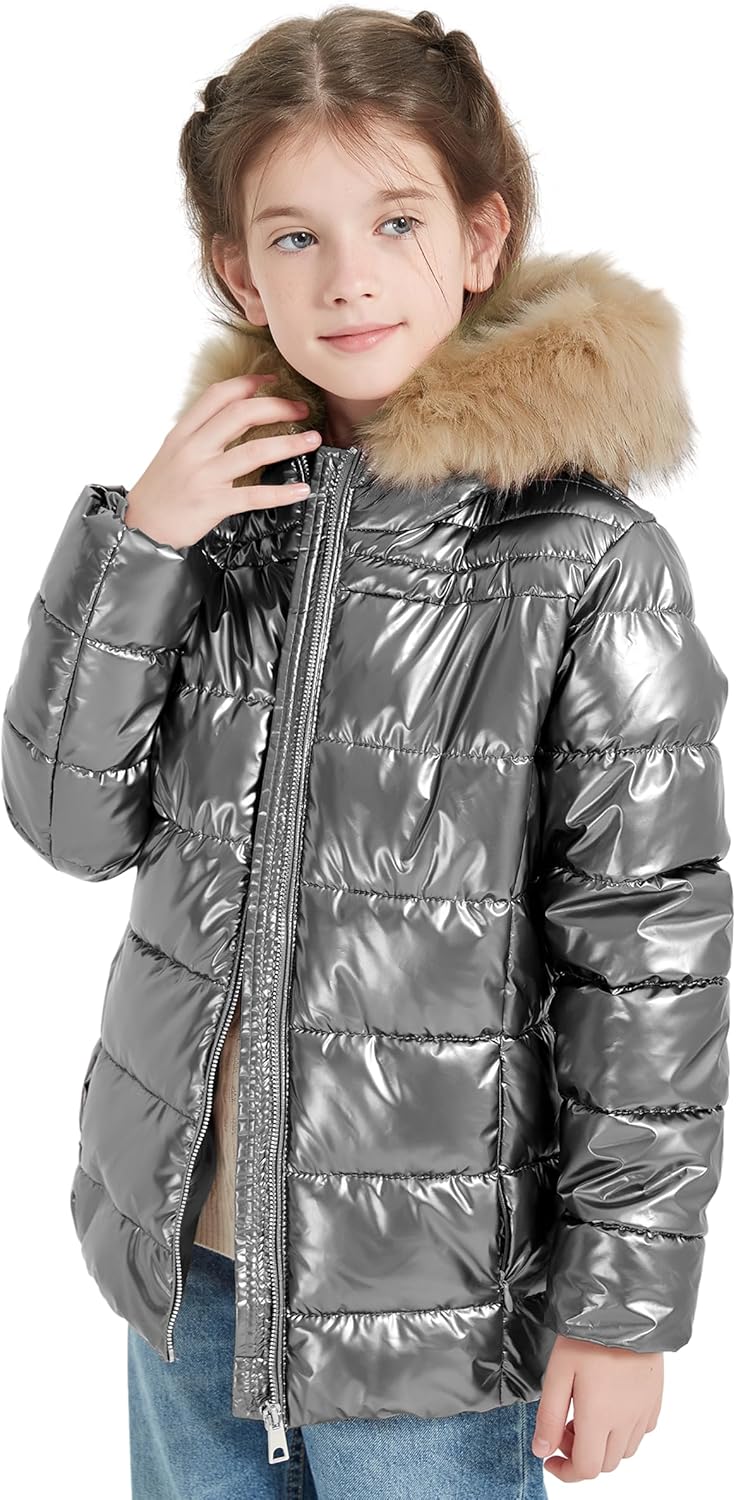 Giolshon Winter Girls утепленное стеганое пальто с блестящей стеганой курткой Детская лыжная зимняя верхняя одежда с воротником из искусственного меха 7695