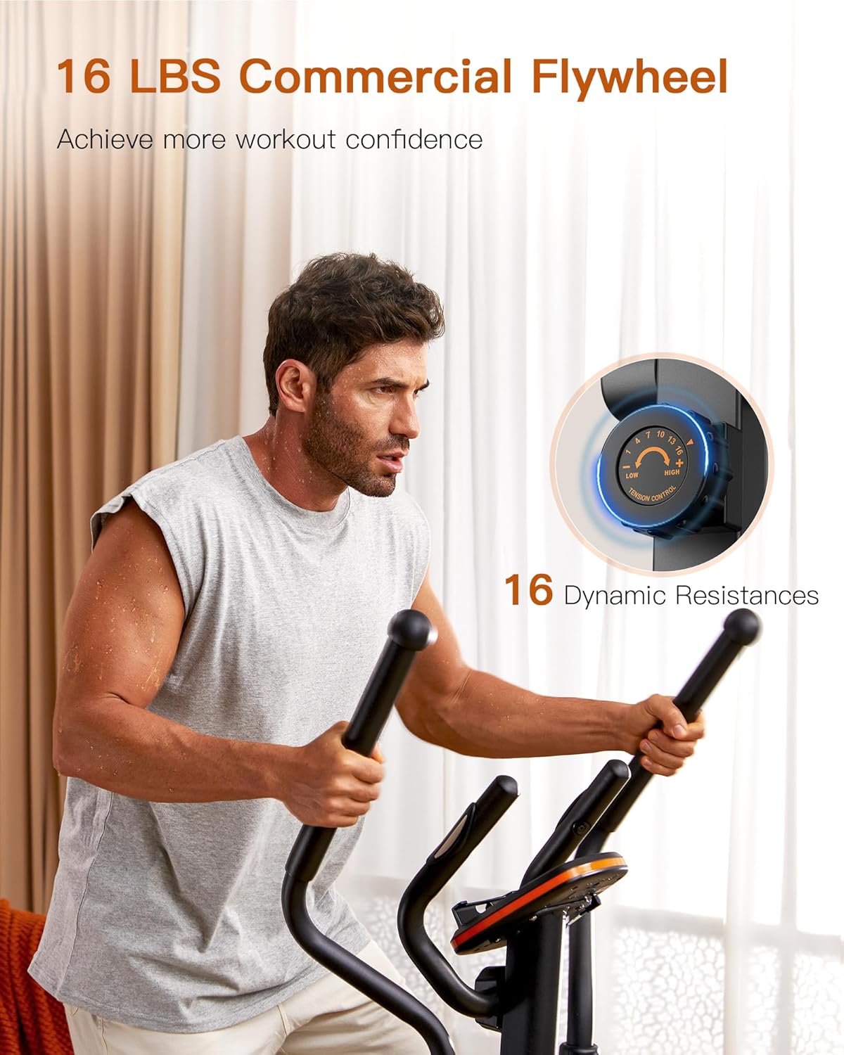Niceday Elliptical Machine, Elliptical Exercise Machine for Home with Hyper-Quiet Magnetic Driving System, Elliptical Trainer with 15.5IN-18IN Stride, 16 Resistance Levels, 400LBS Loading Capacity · v3