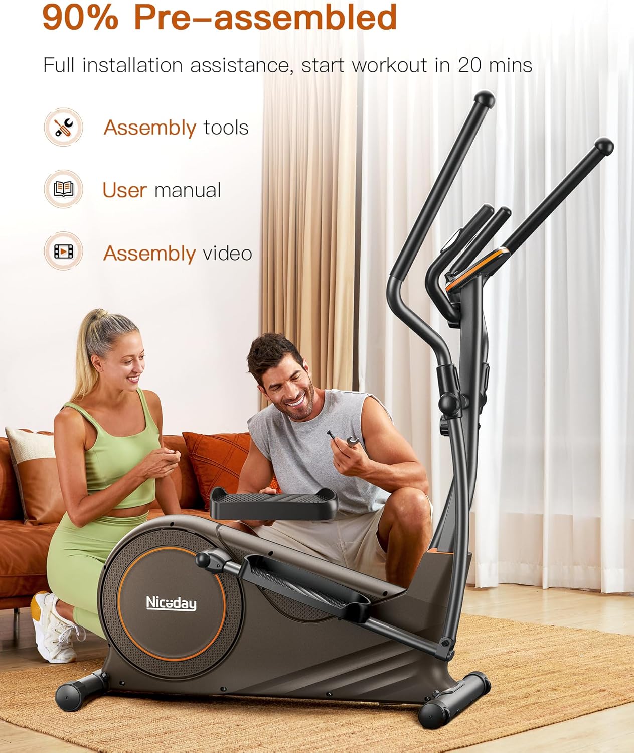 Niceday Elliptical Machine, Elliptical Exercise Machine for Home with Hyper-Quiet Magnetic Driving System, Elliptical Trainer with 15.5IN-18IN Stride, 16 Resistance Levels, 400LBS Loading Capacity · v3