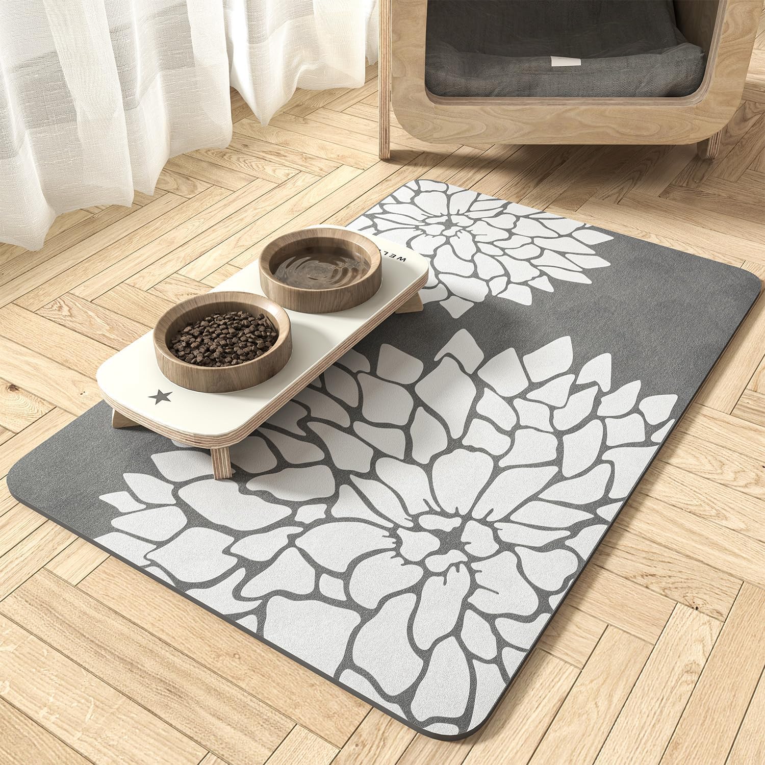 MontVoo-Pet Feeding Mat-Absorbent Floral CatDog Food Mat-Dog Mat for Food and Water Bowl-No Watermark Quick Dry Dog Water Dispenser Mat Pet Placemat-Pet Supplies amp; Accessories1219 Grey