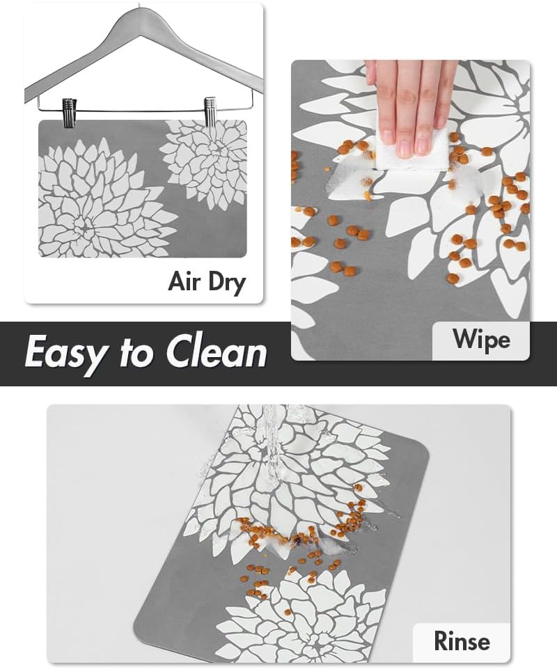 MontVoo-Pet Feeding Mat-Absorbent Floral CatDog Food Mat-Dog Mat for Food and Water Bowl-No Watermark Quick Dry Dog Water Dispenser Mat Pet Placemat-Pet Supplies amp; Accessories1219 Grey
