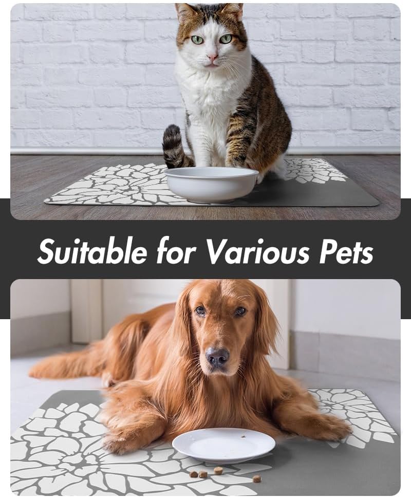 MontVoo-Pet Feeding Mat-Absorbent Floral CatDog Food Mat-Dog Mat for Food and Water Bowl-No Watermark Quick Dry Dog Water Dispenser Mat Pet Placemat-Pet Supplies amp; Accessories1219 Grey