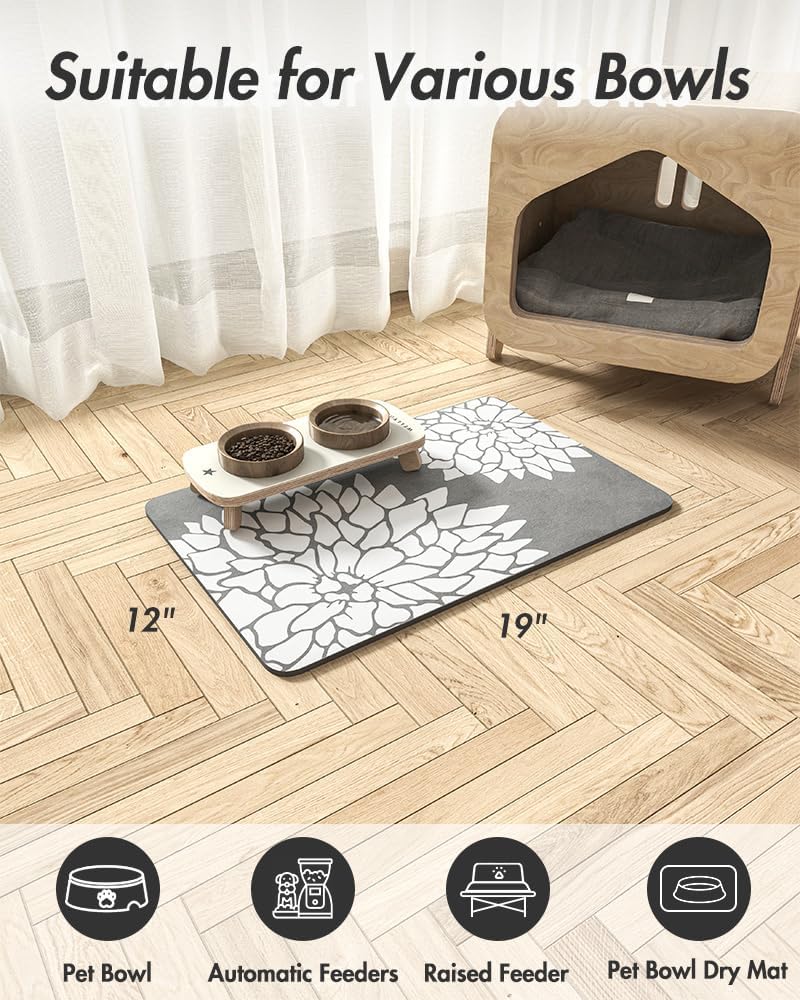 MontVoo-Pet Feeding Mat-Absorbent Floral CatDog Food Mat-Dog Mat for Food and Water Bowl-No Watermark Quick Dry Dog Water Dispenser Mat Pet Placemat-Pet Supplies amp; Accessories1219 Grey