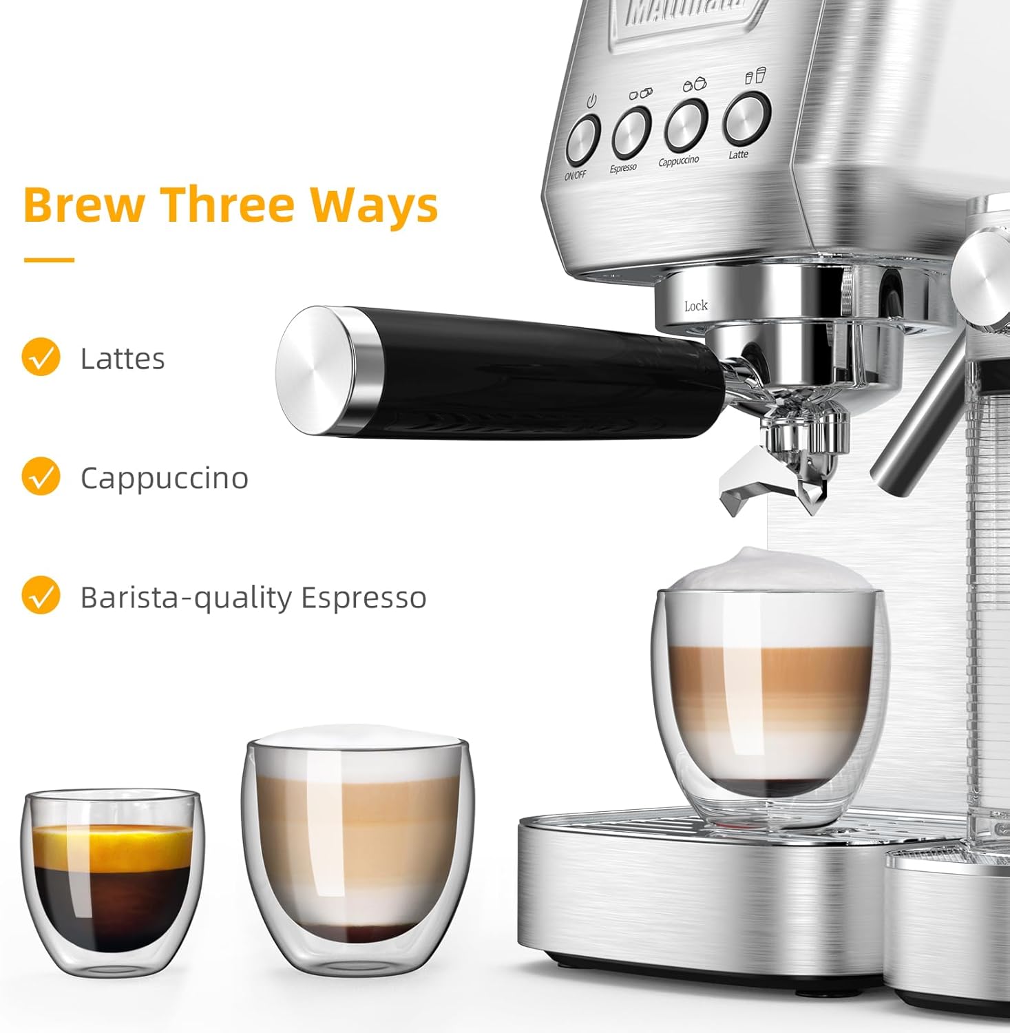 Máquina de café espresso, máquinas de capuchino de 20 bares para el hogar, máquina de café con espumador de leche automático, cafetera con filtros ESE de doble pared