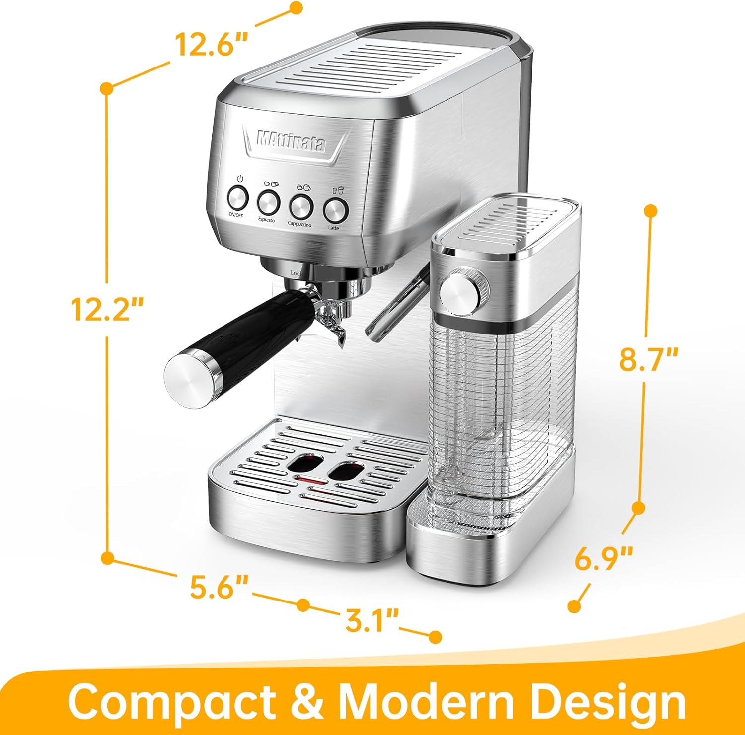 Máquina de café espresso, máquinas de capuchino de 20 bares para el hogar, máquina de café con espumador de leche automático, cafetera con filtros ESE de doble pared