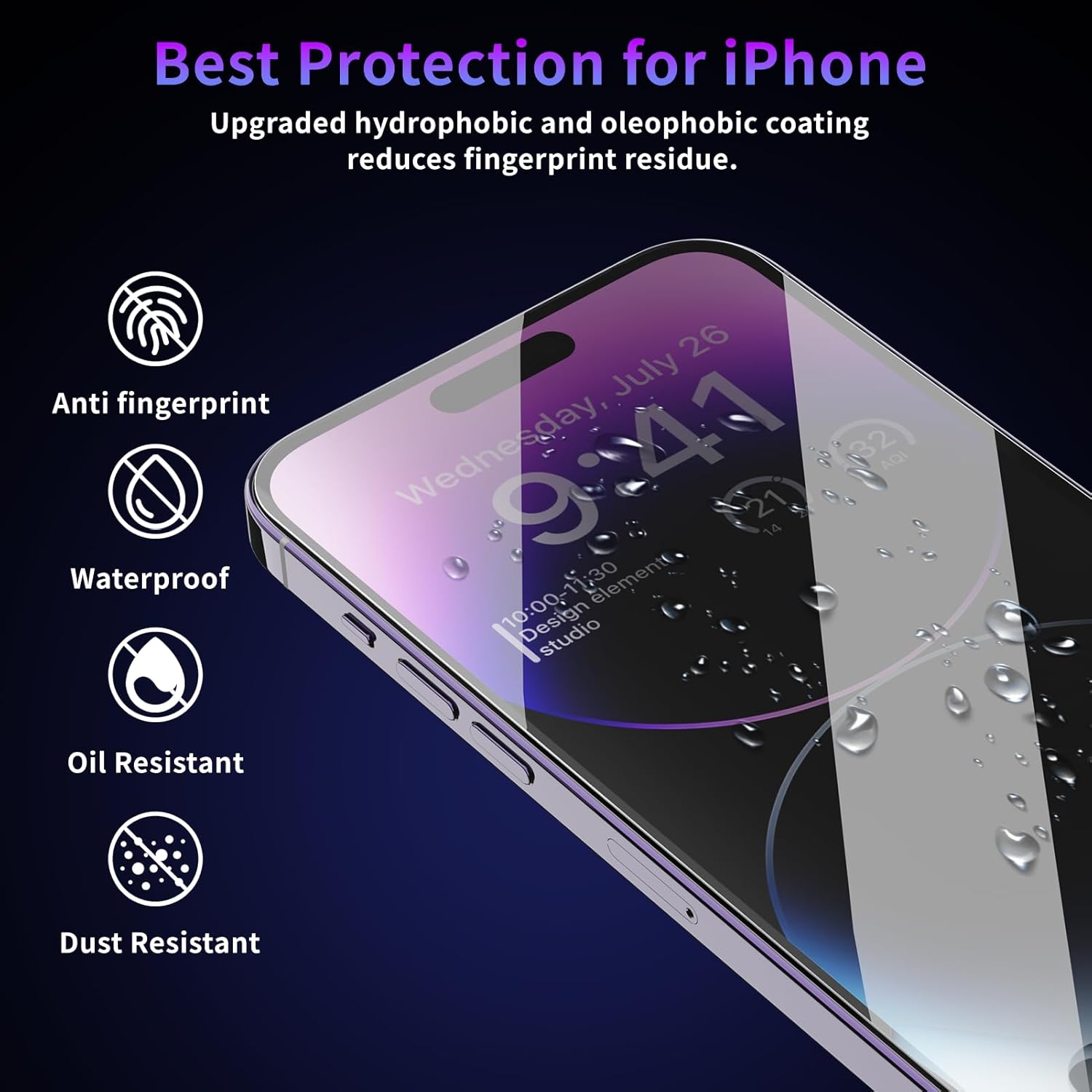 ฟิล์มกันรอยหน้าจอความเป็นส่วนตัว Protescreen 2 Pack สำหรับ iPhone 14 Pro 6.1 [กำจัดฝุ่นอัตโนมัติ] [ติดตั้งอัตโนมัติ] ฟิล์มกระจกนิรภัย 9H ป้องกันการแอบดูส่วนตัว 26° แผ่นปิดฟิลเตอร์แสงสีฟ้า HD