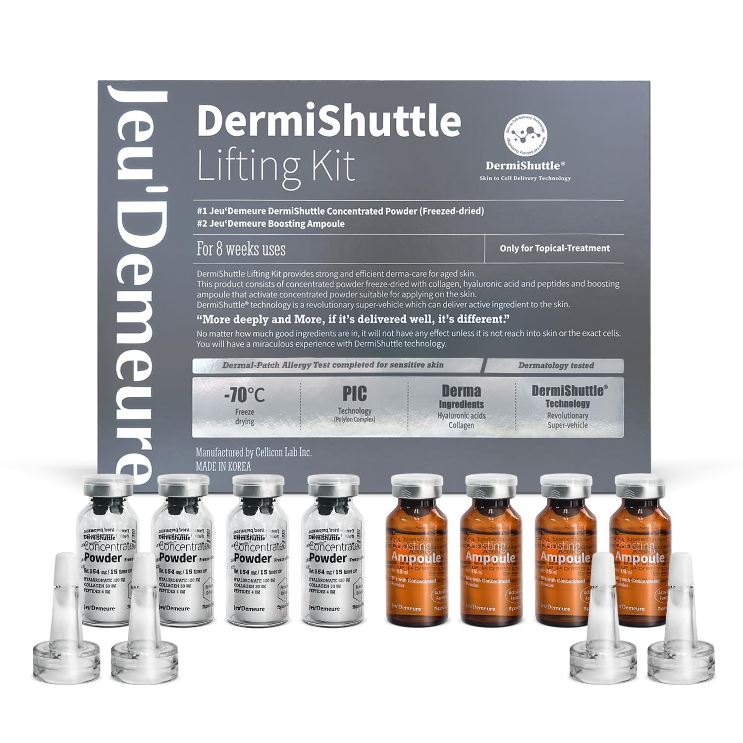 Sérum JEUDEMEURE de colágeno, péptido y ácido hialurónico, estiramiento facial instantáneo, sérum coreano para el cuidado de la piel antienvejecimiento, microagujas, reafirmante, iluminador e hidratante para rostro y ojos (sin microagujas)