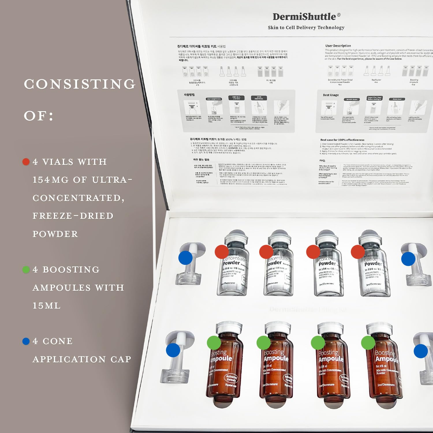 JEUDEMEURE Kolagen, Peptyd, Serum kwasu hialuronowego, Instant Face Lift Koreańskie serum do pielęgnacji skóry przeciwstarzeniowej, mikroigły, ujędrniające, rozjaśniające, nawilżające dla oczu twarzy (bez mikroigły)