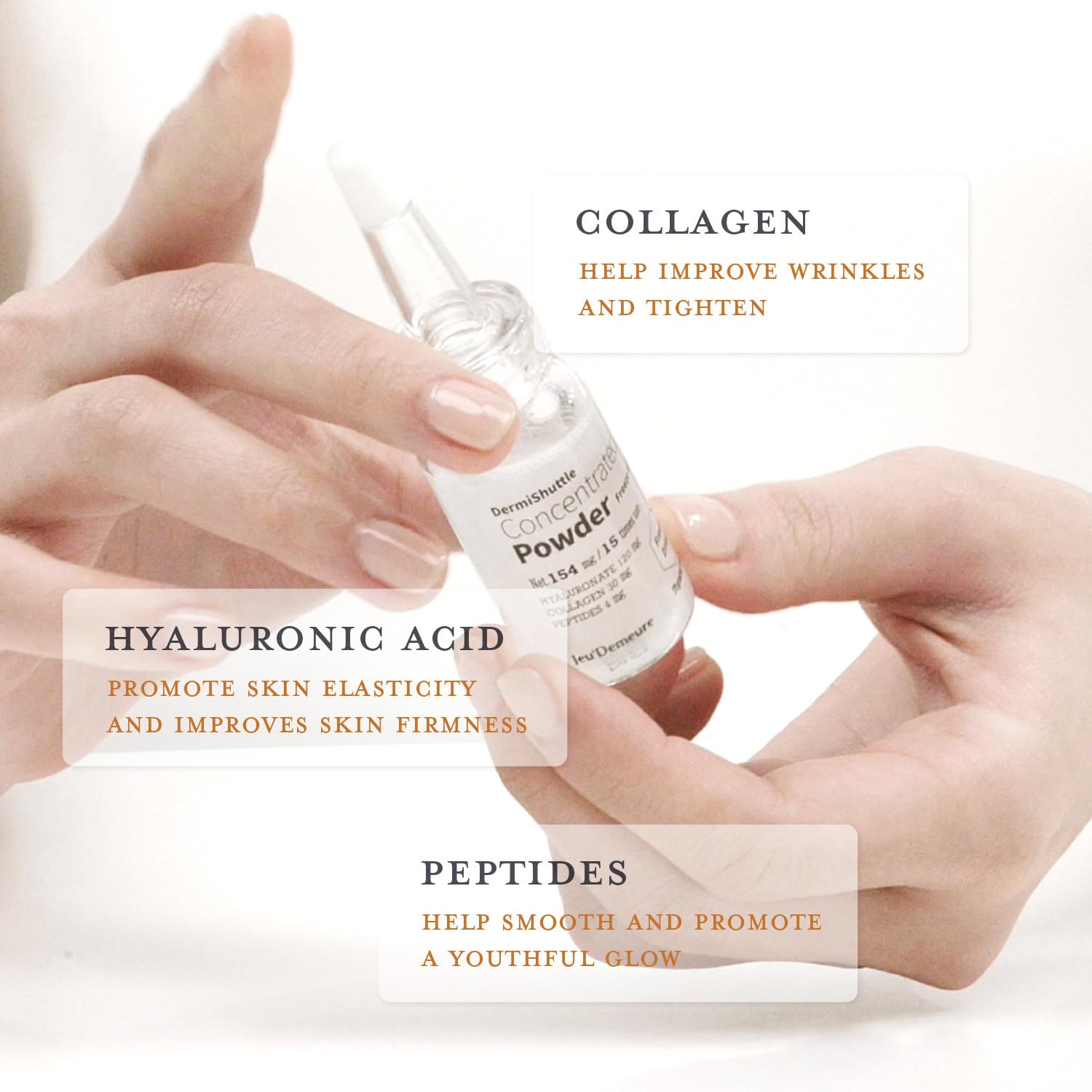 JEUDEMEURE Kolagen, Peptyd, Serum kwasu hialuronowego, Instant Face Lift Koreańskie serum do pielęgnacji skóry przeciwstarzeniowej, mikroigły, ujędrniające, rozjaśniające, nawilżające dla oczu twarzy (bez mikroigły)