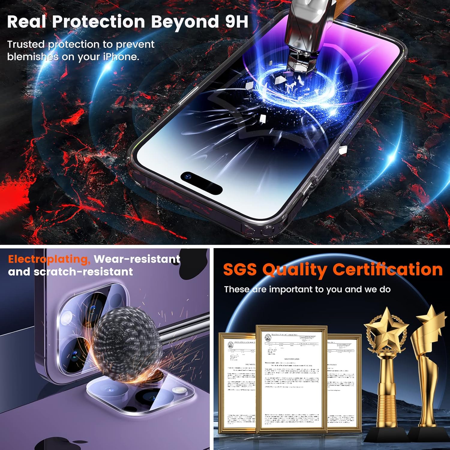 EZ-GLAZ-4 Pack Privacy Screen Protector for iPhone 14 Pro Max[6.7 inches] With 2 Pack Camera Lens Protector, [Drop Protection] 9H Hardness Scratch Resistant Tempered Glass Film, Easy to install