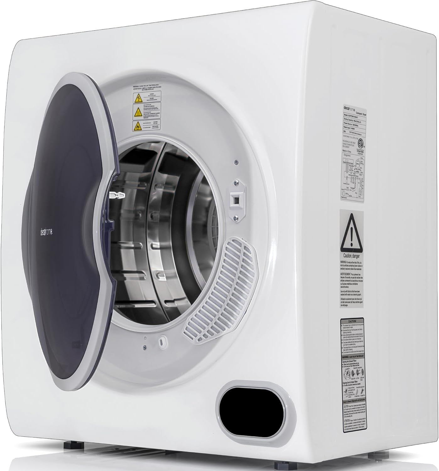 เครื่องอบผ้าฝาหน้า Deco Home 1400W พร้อมถังซักสแตนเลส โปรแกรมอบผ้า 4 โปรแกรม เซ็นเซอร์วัดความชื้นอัตโนมัติ แผงสัมผัส LCD ท่อไอเสีย