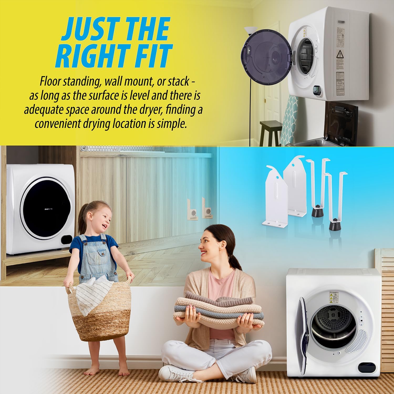 เครื่องอบผ้าฝาหน้า Deco Home 1400W พร้อมถังซักสแตนเลส โปรแกรมอบผ้า 4 โปรแกรม เซ็นเซอร์วัดความชื้นอัตโนมัติ แผงสัมผัส LCD ท่อไอเสีย